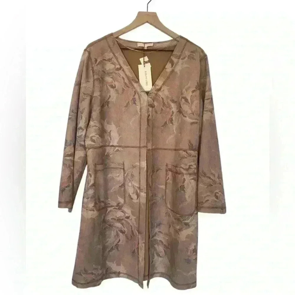 SOLITAIRE Anthropologie Vegan Suede Floral Dusty Rose Jacket Duster